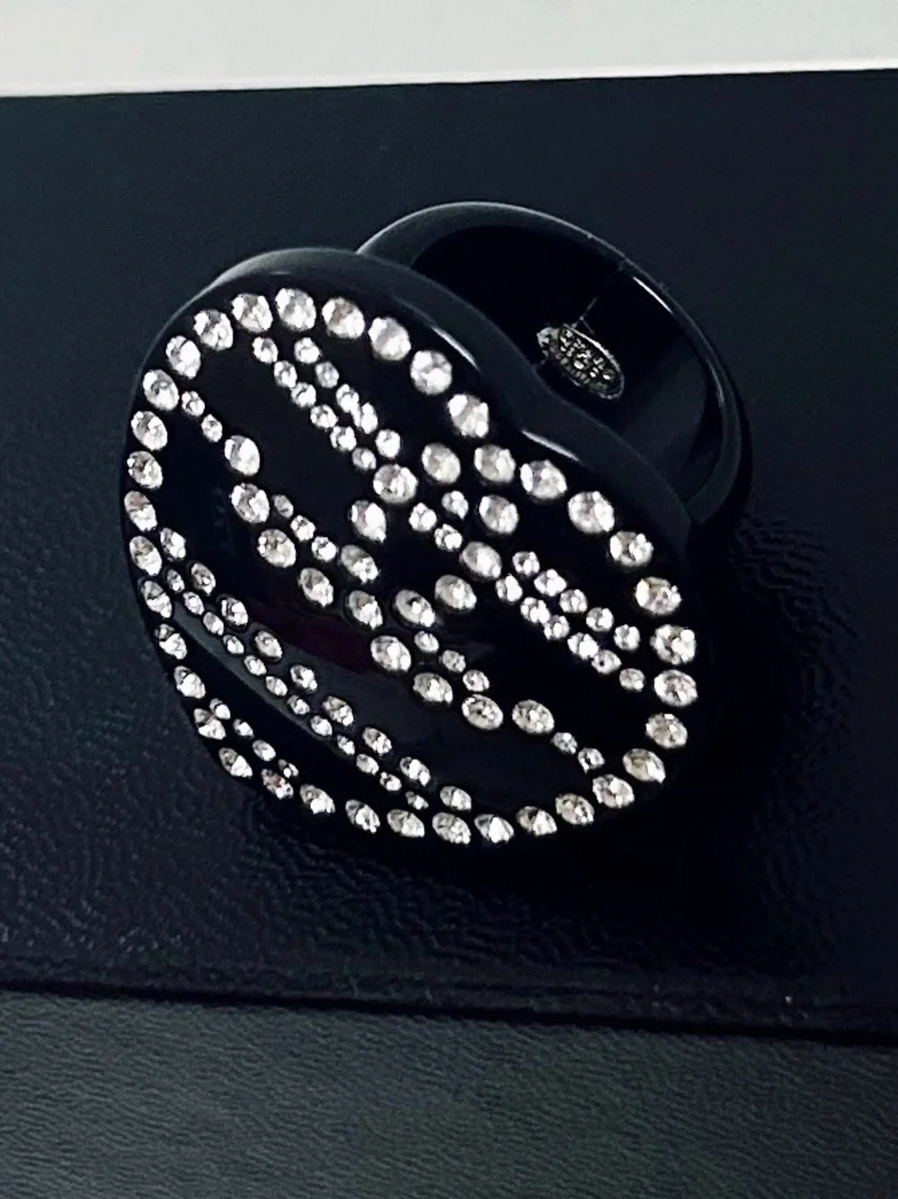 Authentic CHANEL Rare Vintage CC 2009 Large Black Heart Crystal Lucite Ring